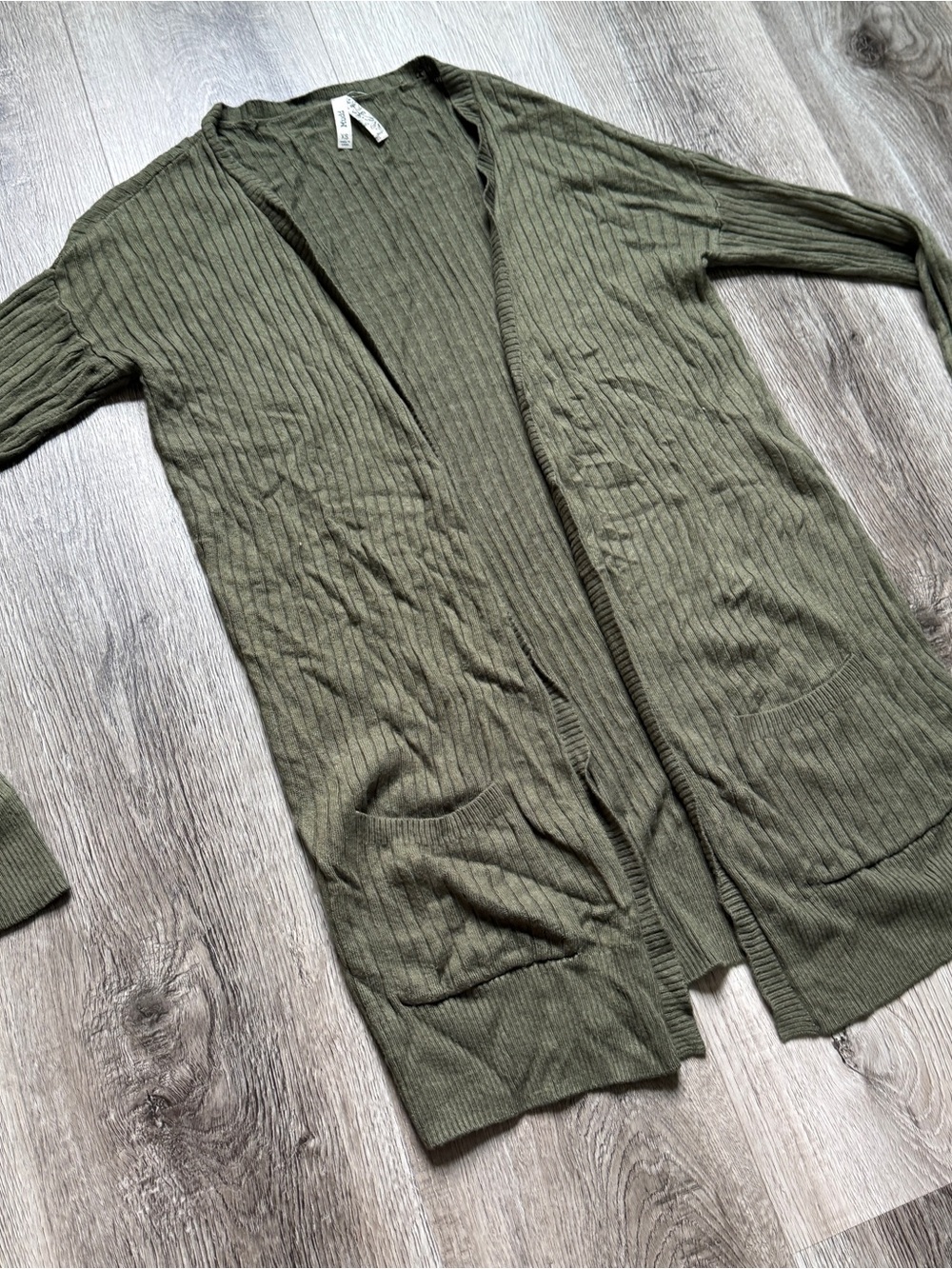 Mudd Women's XS Green Rib-Knit Open Front Cardigan Sweater Pockets - A0089